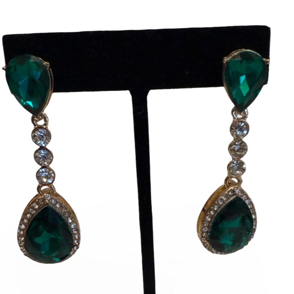 Monet Green and Gold Drop Earrings